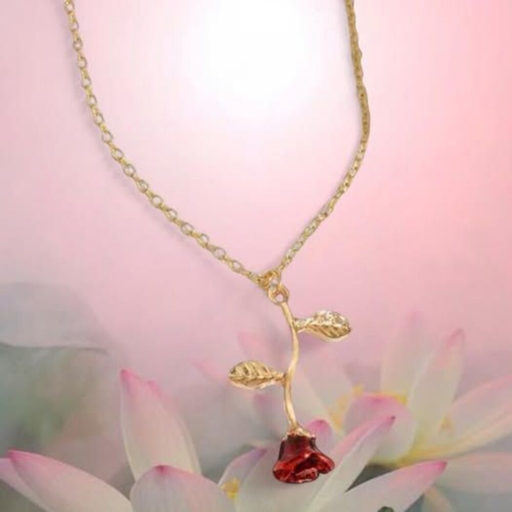 sweetest rose drop gold plated necklace
